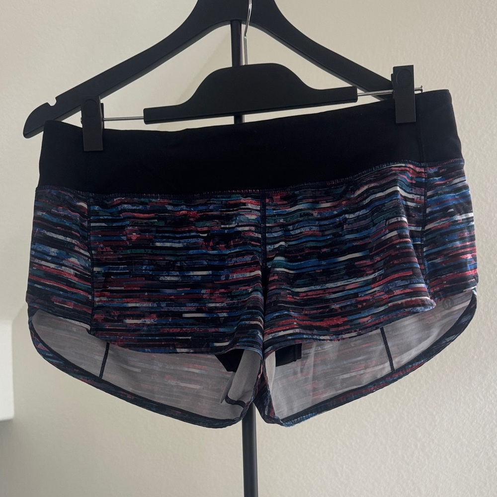 Women's Black Multi-Color Striped Running Shorts